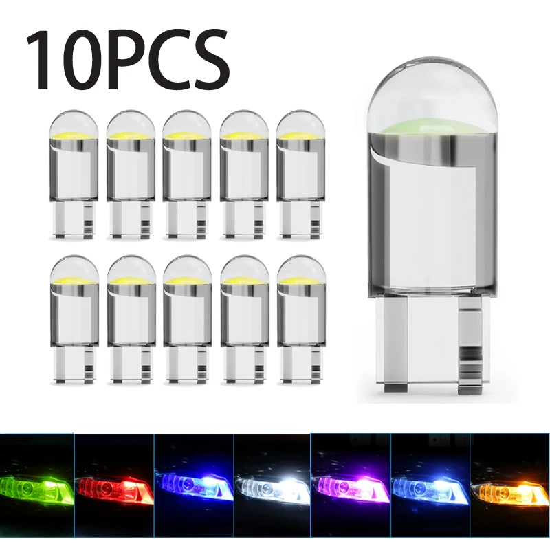 10x 2021 Newest W5W Led T10 Car Light COB Glass 6000K White Auto Automobiles License Plate Lamp Dome Read DRL Bulb Style 12V