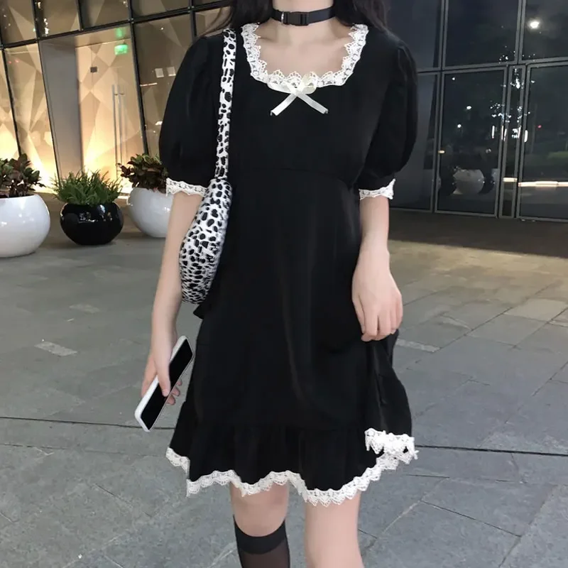 

Lolita Dress Sweet Cute Kawaii Girls Maid Vintage Ruffles Dress Women Victorian Gothic Steampunk Puff Sleeve Lace Lolita Dresses