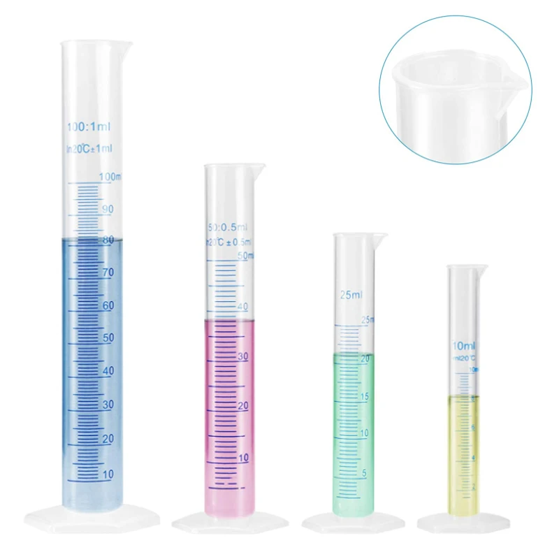 1pcs Transparent Measuring Plastic Graduated Cylinder Plastic Trial Test Liquid Tube Lab Tool 10/ 25/ 50/ 100 /250 /500 /1000ml