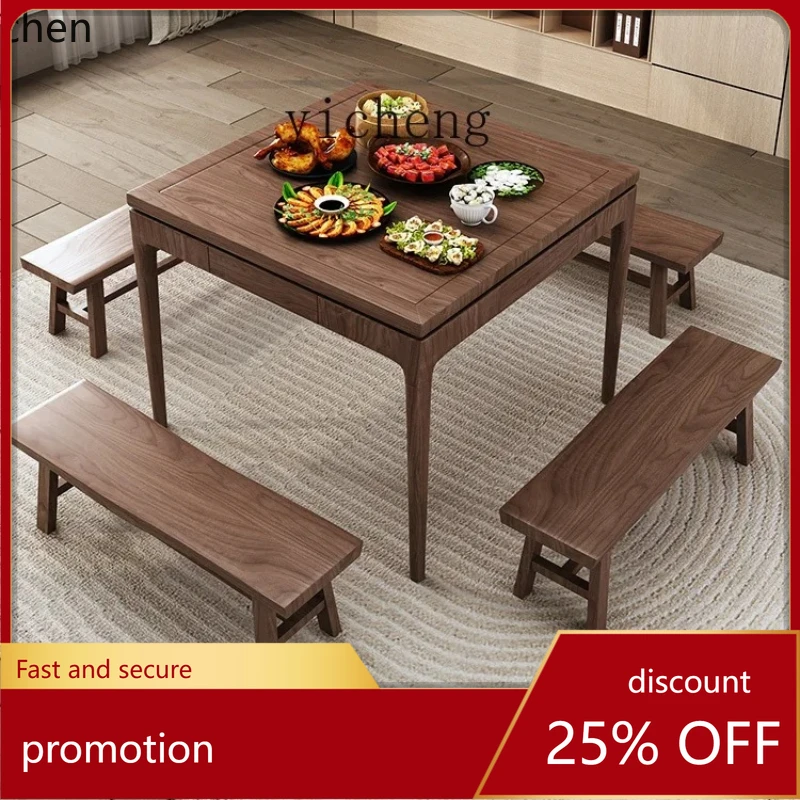 HXL Dining Tables and Chairs Set Square Table New Chinese Zen Home Square Chess and Card Playing Table Old-Fashioned