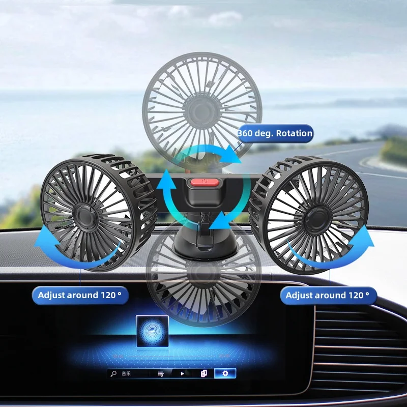 Car Fan 3-speed Car Seat Back Cooling Fan USB Charge Dual Head Fan 360 Degree Rotation Neck Cooler for Summer Car Accessories