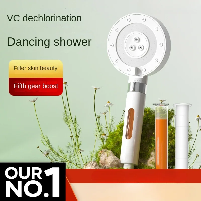 

Skin beautification VC filtration five gear regulation pressurization water-saving spray shower nozzle handheld shower head