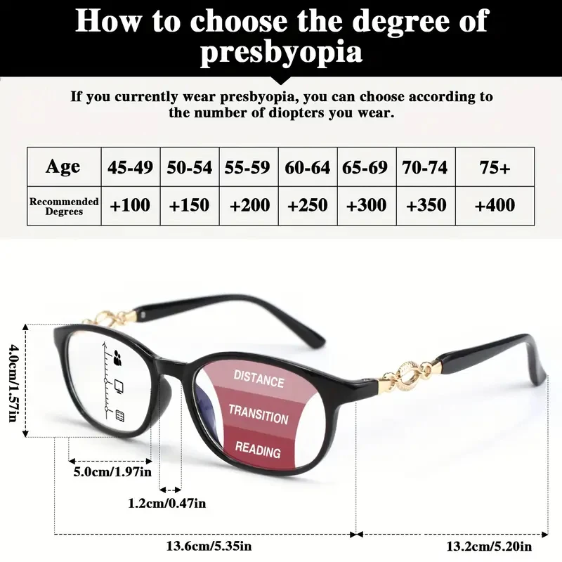 (3-in-1-Funktion) Multifokale Lesebrille, einfach weit und nah aussehen, ultraleichter PC-Rahmen, Presbyopie-Brille für Damen – Detail 5