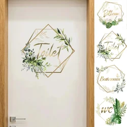 New Bathroom Toilet Doors English PVC Self-Adhesive Flower Wall Door Sticker WC Room Decor Wedding Home Decorations Accessories