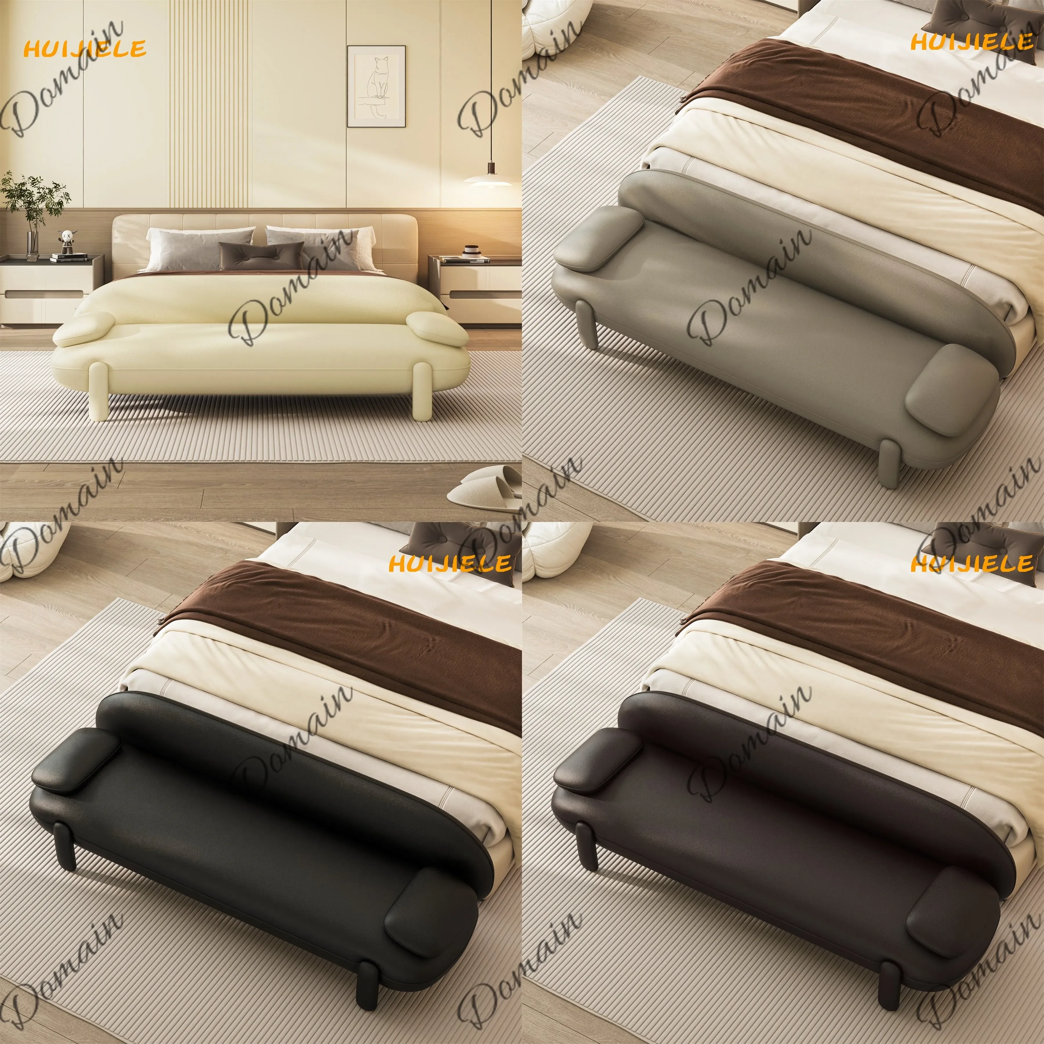 BJ Modern Cream Style Bed Bench Sofa For Bedroom Hotel Home, Upholstered Bed End Bench With Storage, Comfy Bedside Seat Cushion