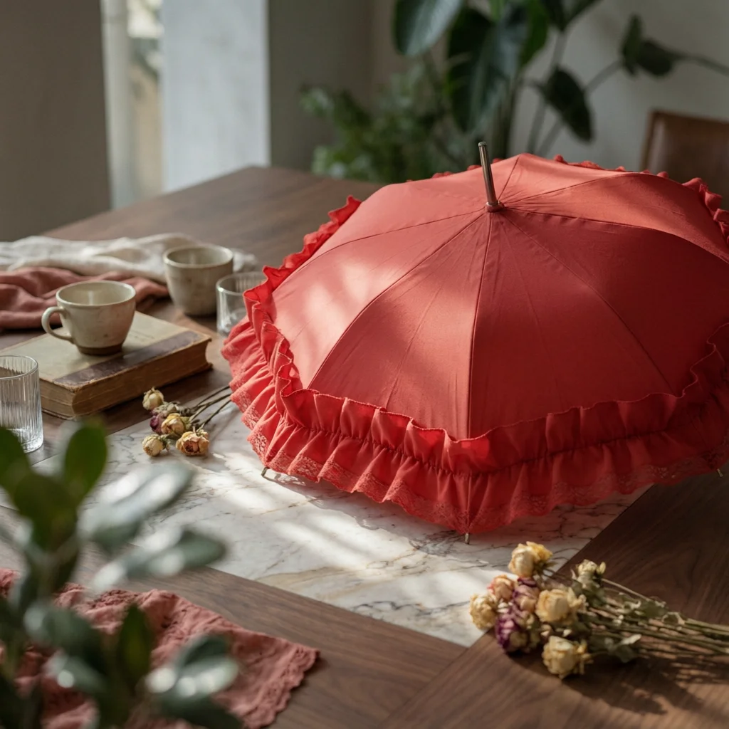 Sunshade with Lace Trim Tall Lace Sunshade Umbrella Performance Umbrella Vintage Style Black for Dancers, Dance Performances