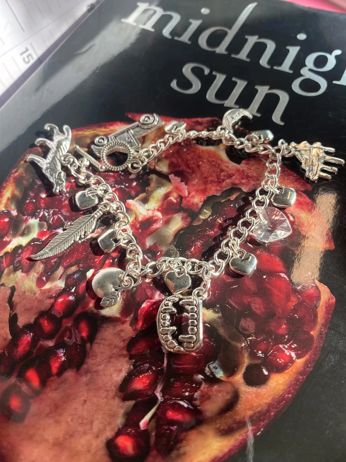 Handmade Twilight Charm Bracelet | Bella\'s wolf and crystal heart | Twilight saga fan art | Twilight inspired charm bracelets |