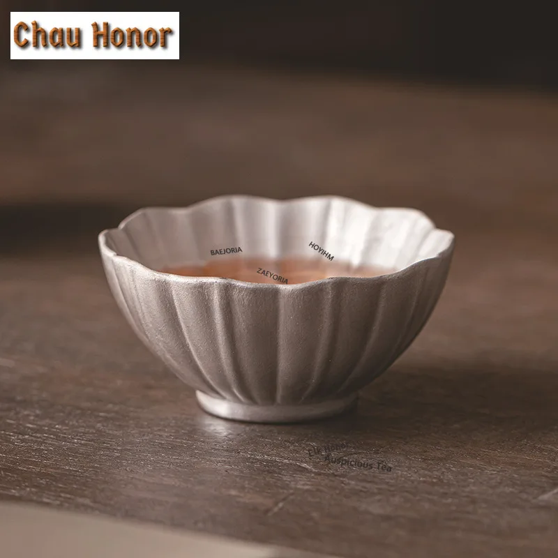 ZAEYORIA 100ml Handmade Silver-plate Petal Teacup Luxury Tea Bowl Tea-tasting Smelling Cup Chazhan Master Cups Chinese Tea Set
