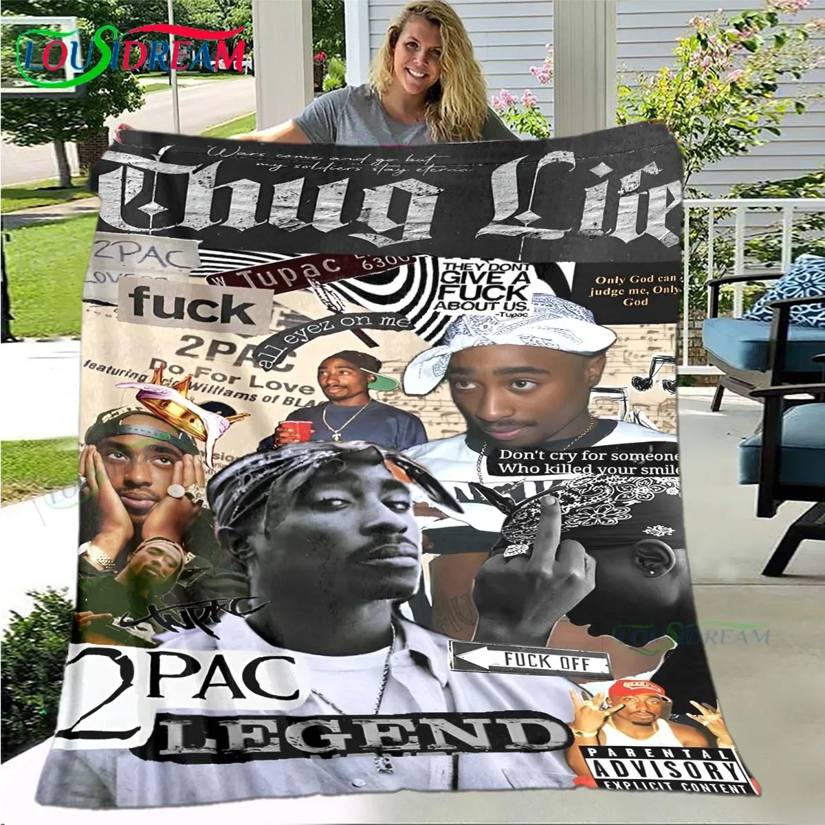 Pop Singer Tupac-Shakur 、2Pac Blanket,Flannel Throw Blanket for Bed Sofa Picnic Office Hiking Leisure Nap Birthday Gift