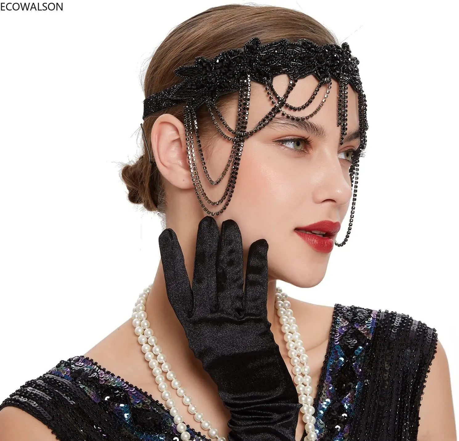 

1920s Flapper Headband Great Gatsby Silver Headpiece Roaring 20s Bridal Wedding Party Rhinestone Elastic Hair Accessories 30