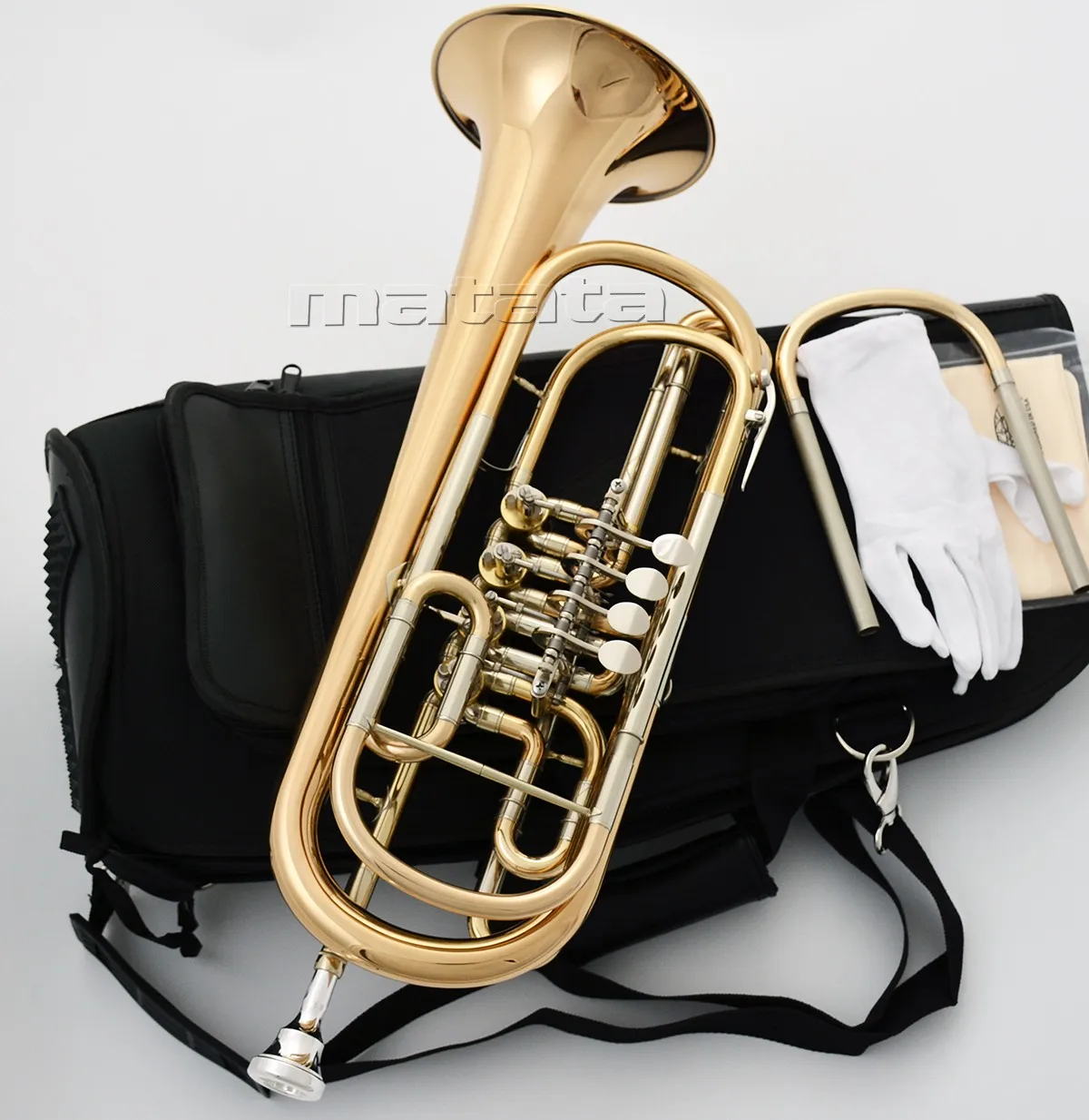 High quality Bass Trumpet 4 Rotary Valve Bb / C trumpets Gold Brass (C tuning pipe choose)