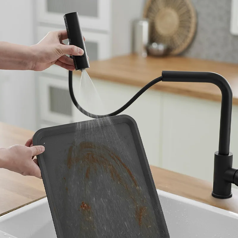For Hot and Cold Washing Vegetable Basin Sink Splash Proof Retractable Stainless Kitchen Fauce Flying Rain Pull-Out Faucet