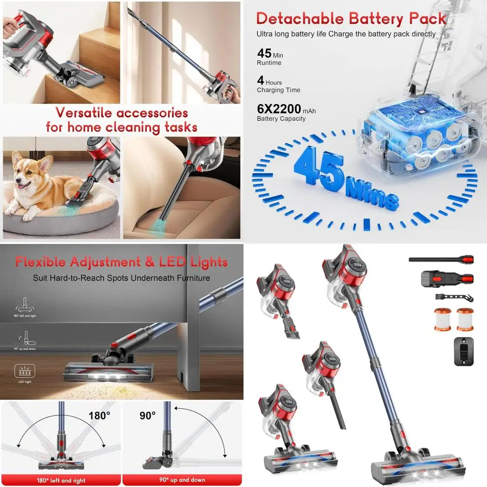 

Аккумуляторный пылесос с мощностью 35 кПа, съемным аккумулятором, LED-дисплеем, 45-минутным временем работы, 8-в-1 для уборки шерсти животных с твердых полов