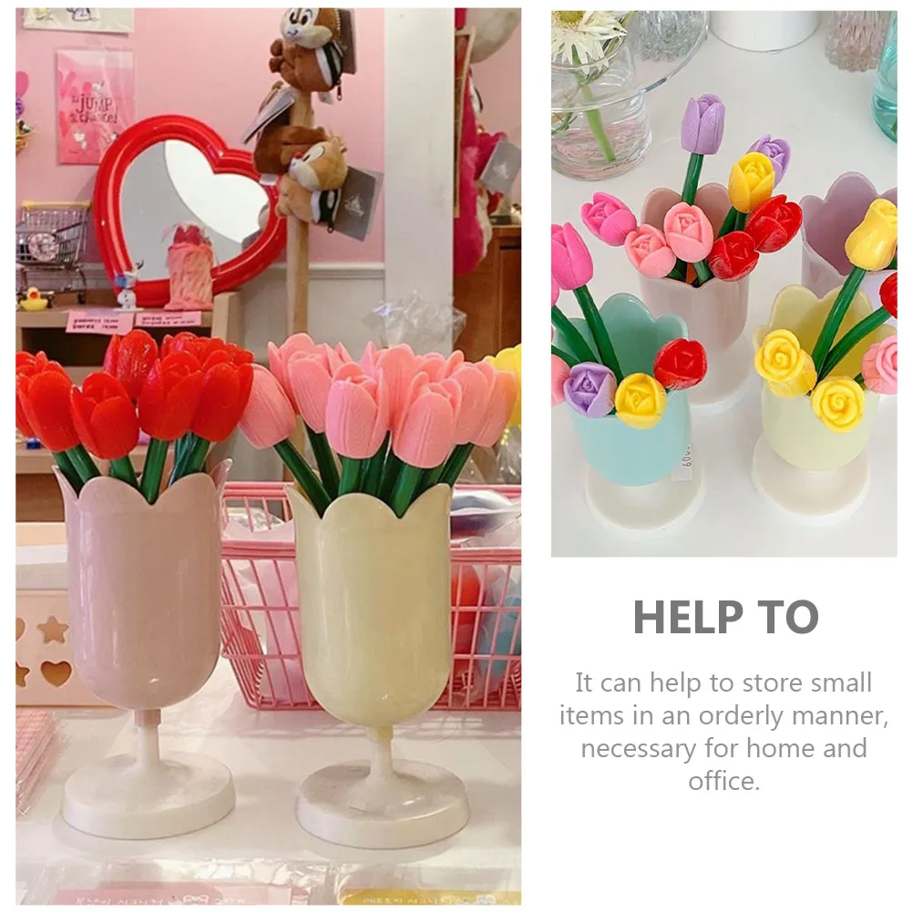 

3pcs Makeup Brush Storage Bucket Flower Shaped Pen Holder Plastic Desk ganizer Stationery Container Tidy DIY Decor
