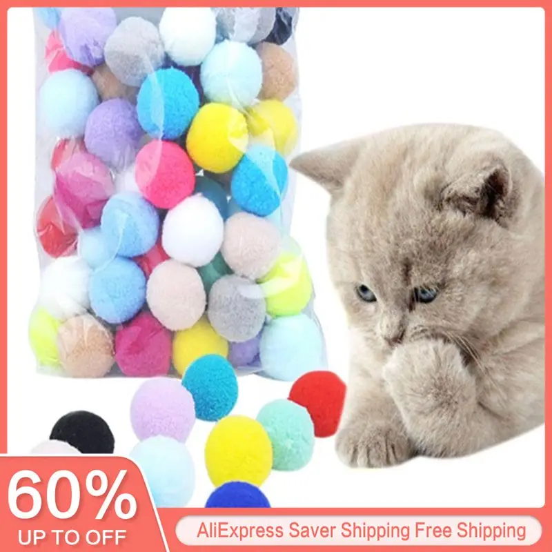 30/20/10pcs Candy Color Cat Dog Toy Plush Balls Kitten Toys Interactive Play Ball Kitten Soft Funny Assorted Pet Play Toys