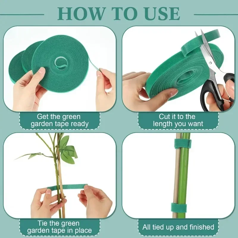 Self Adhesive Plant Nylon Cable Tie,Green Adjustable Plants Hook Loop Support,Garden Twine Bandage,Reusable Fastener Tape Strip