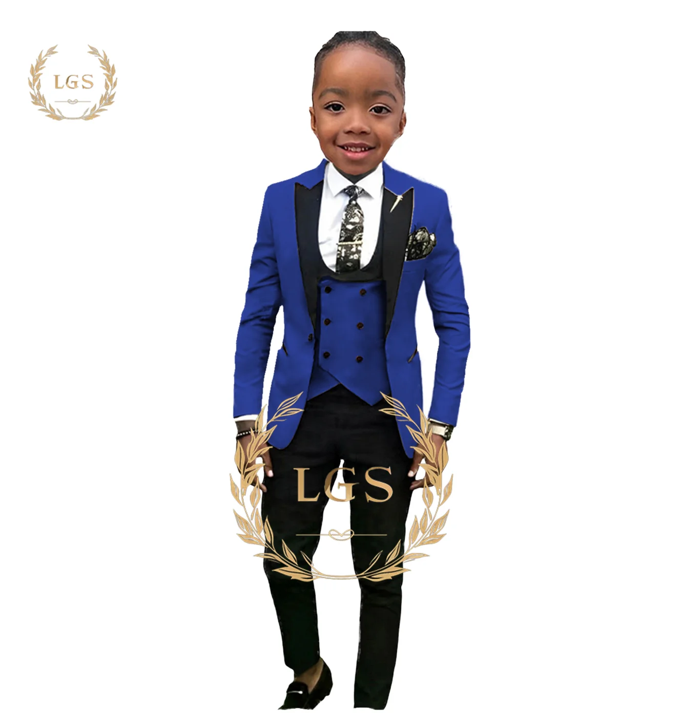 Boys wedding suit 3-piece set (jacket + vest + pants) fashionable black suit collar design customized suit for boys aged 2-16