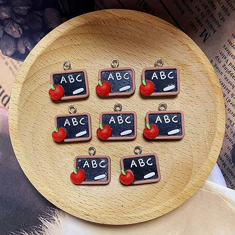 10pcs Mini ABC Letter Blackboard Resin Charms Cute Cartoon Knowledge Small Charm Pendant For Earring Keychains Diy Jewelry Make