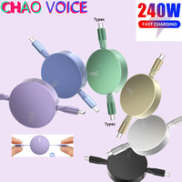 PD240W Retractable USB-C to Type C Fast Charging Data Cable for iPhone 16 15 Samsung Huawei Xiaomi Notebook Macbook iPad Cord