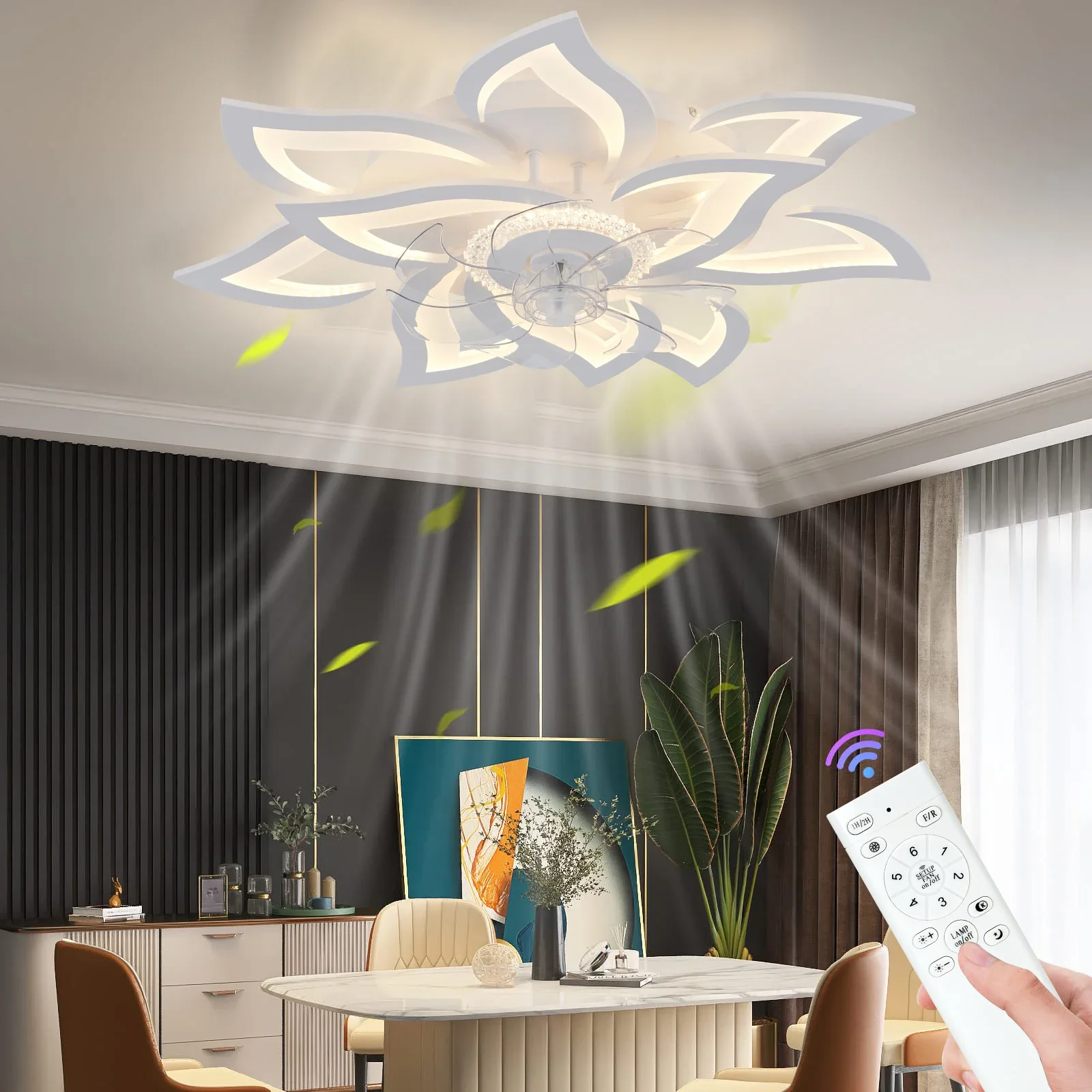 

Modern DC Motor Ceiling Fan Lights 6 Speed Remote Control Ultra Slim 16CM Low Profile Design Loft Living room Fan Light