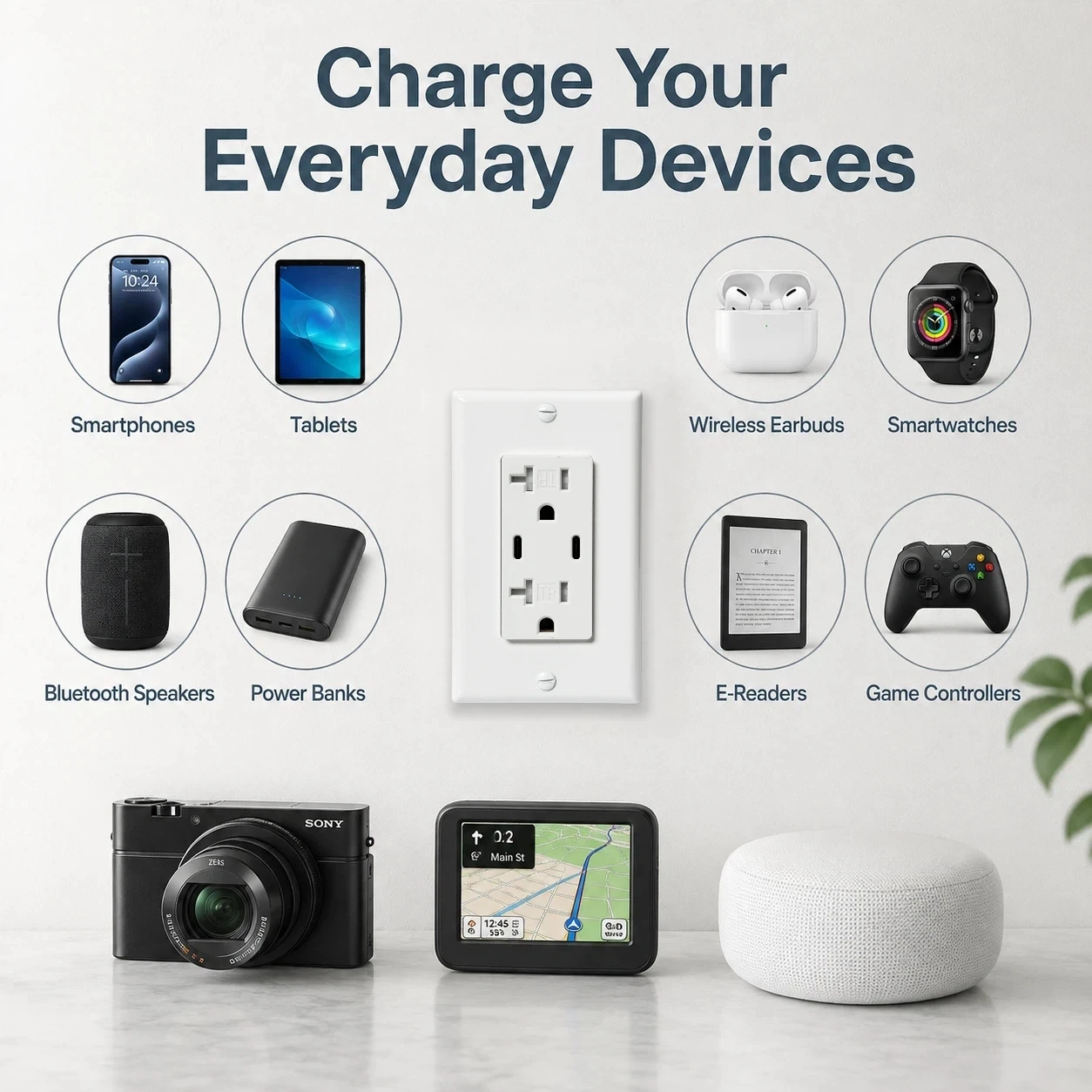 American Mexican Fast Charging Power Outlet with Dual Type C Wall Outlet with USB-C 4.8A  20A Socket Tamper Resistant