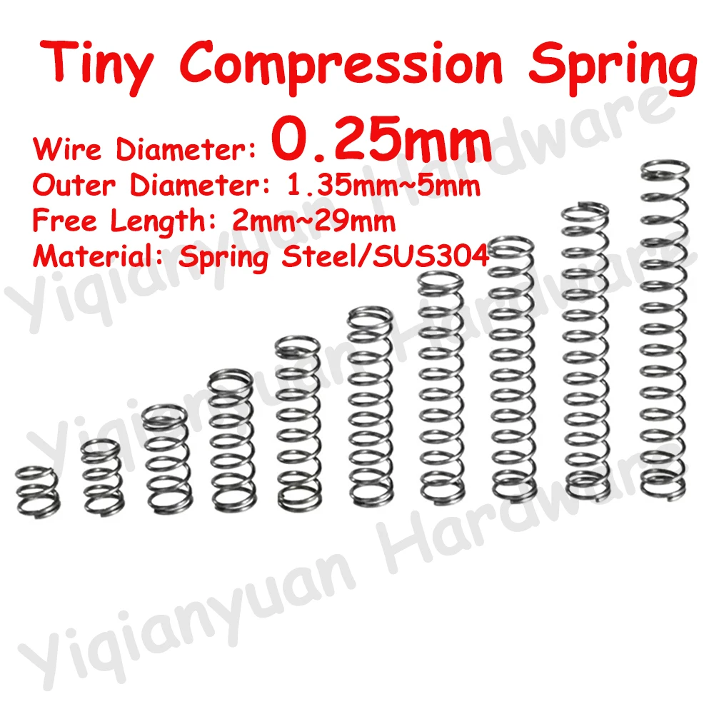 

10Pcs Wire Diameter 0.25mm SUS304 Stainless Steel/Spring Steel Tiny Compression Springs Outer Diameter 1.35~5mm Length 2~29mm