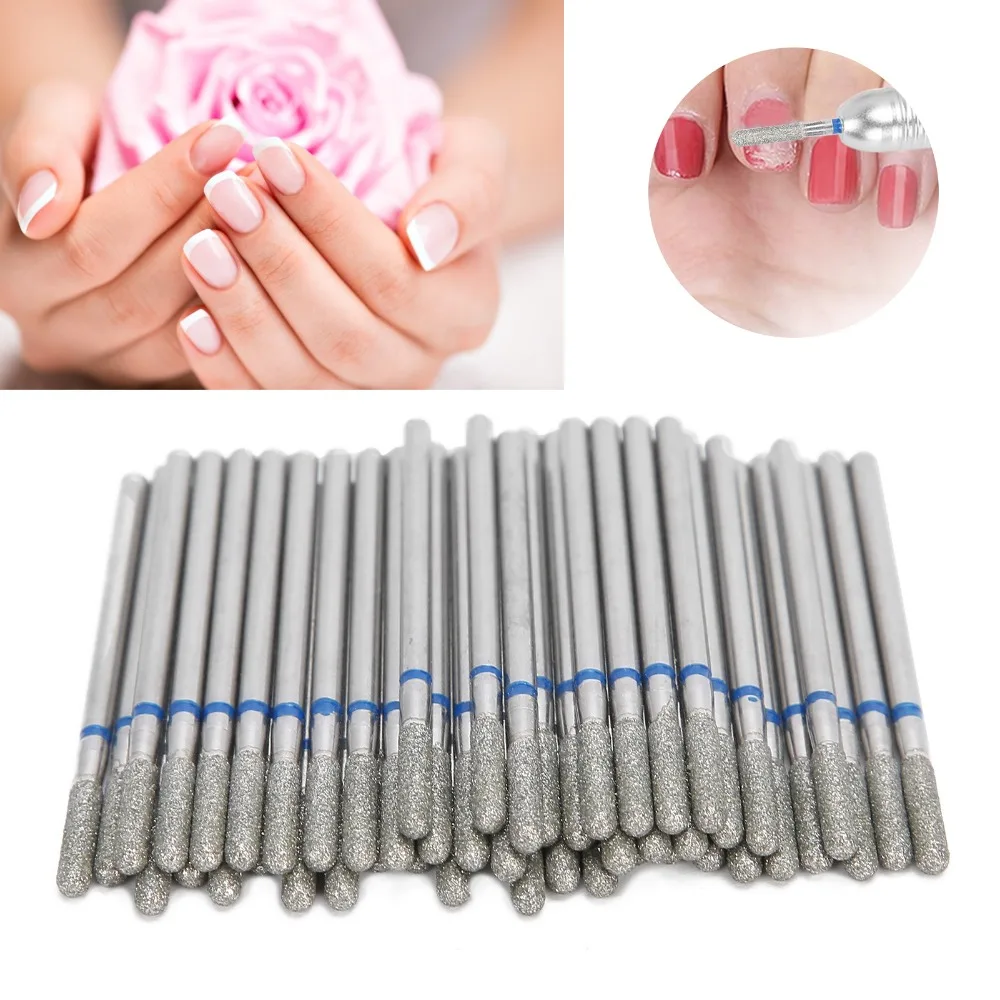 

50pcs Portable Diamond Grinding Bit Diamond Carborundum Nail Drill Bits Cylindrical Ball Head 2.35mm Shank Cuticle Removal Bits