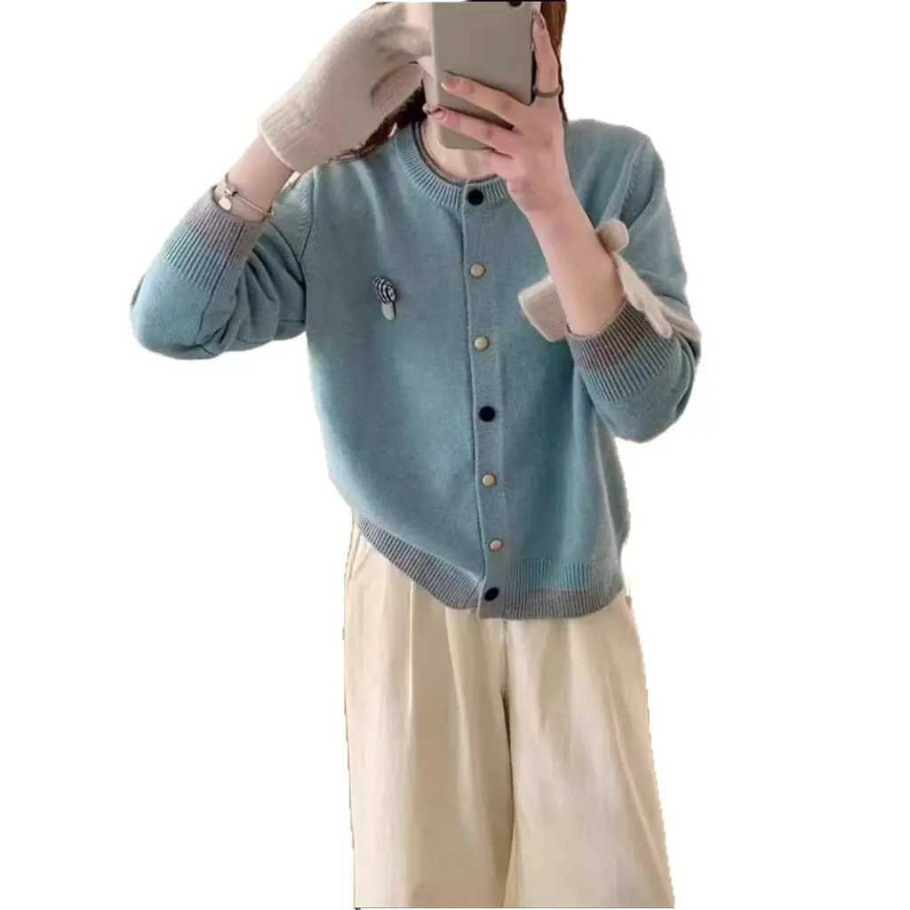 

Korean Style Dopaamine Atmosphere Cardigan Women's Spring New Small Fragrance Style Single Button Purple Knitted Top