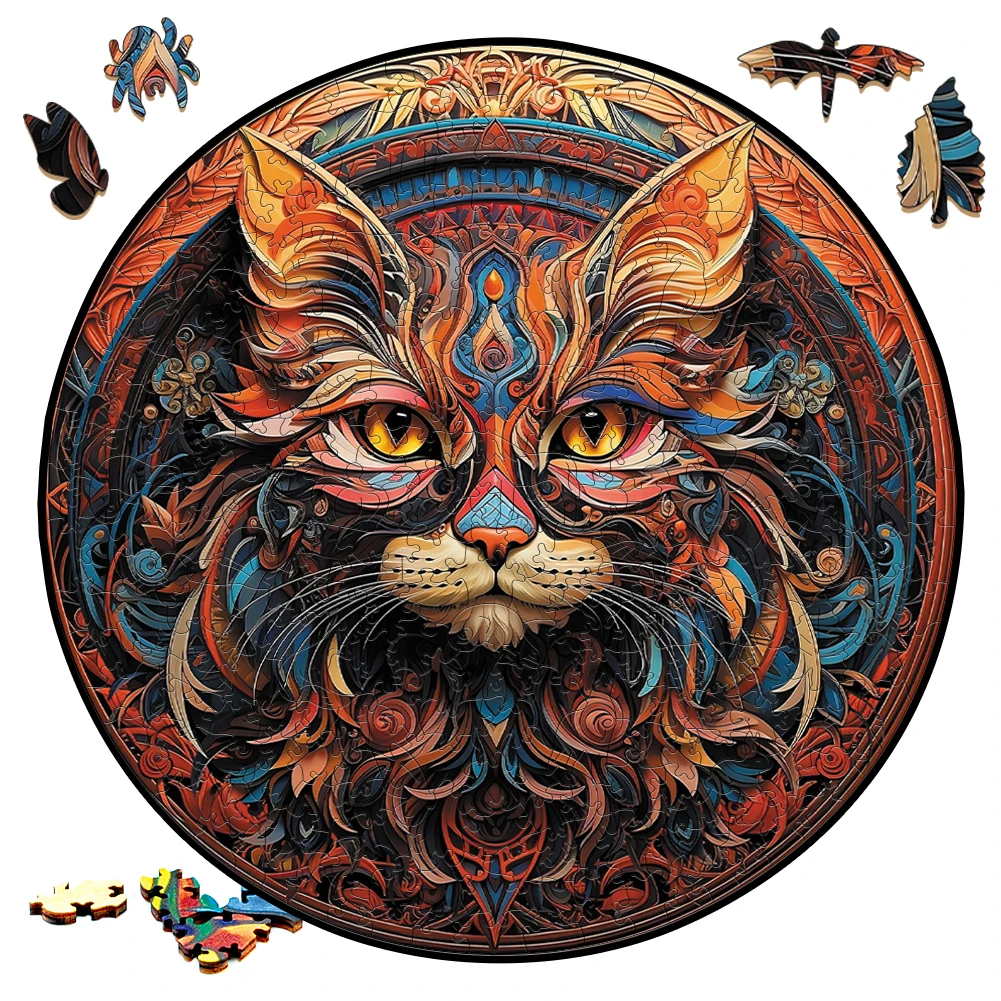 Quebra-cabeça criativo de madeira, Jogos de tabuleiro, Animal, Personalidade, Gato, Redondo, Brinquedos Puzzles De Madeira, Pacote De Caixa Secreta, Pacote De Caixas