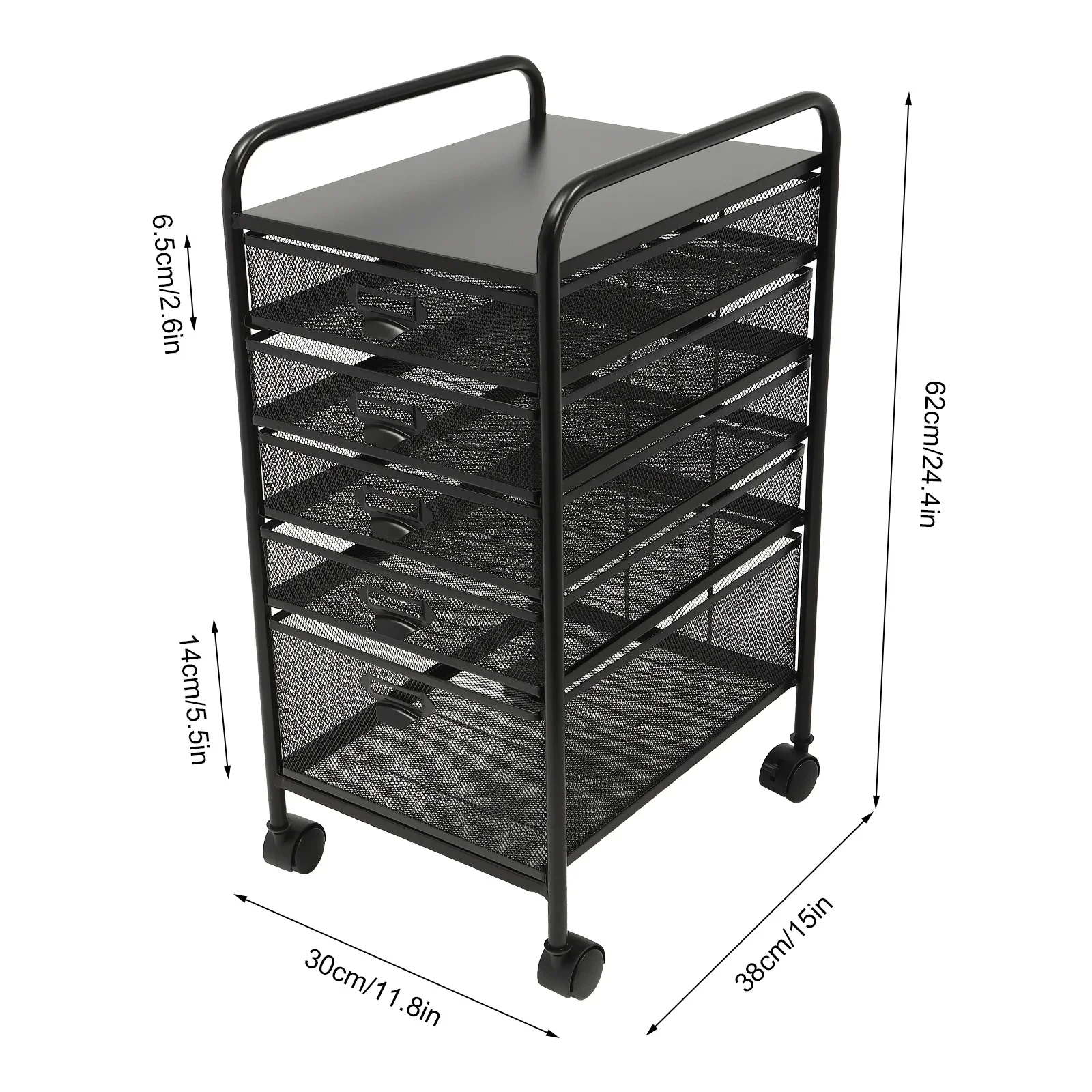 5-Layer Metal Grid Drawer File Storage Rack - Black for office school to store office supplies, folders, personal items