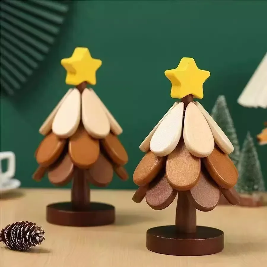 Heat-insulating mat Christmas tree anti-scald mat dining table ornaments solid wood pots and pans mat folding coaster anti-scald