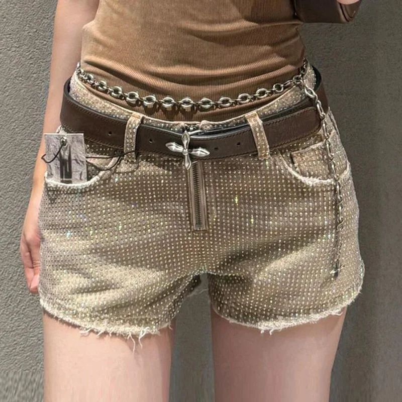 

Женские джинсовые шорты цвета хаки Y2K в американском стиле High Street Harajuku, модный дизайн, стиль 2000-х годов, сексуальные повседневные джинсовые шорты в стиле ретро, одежда