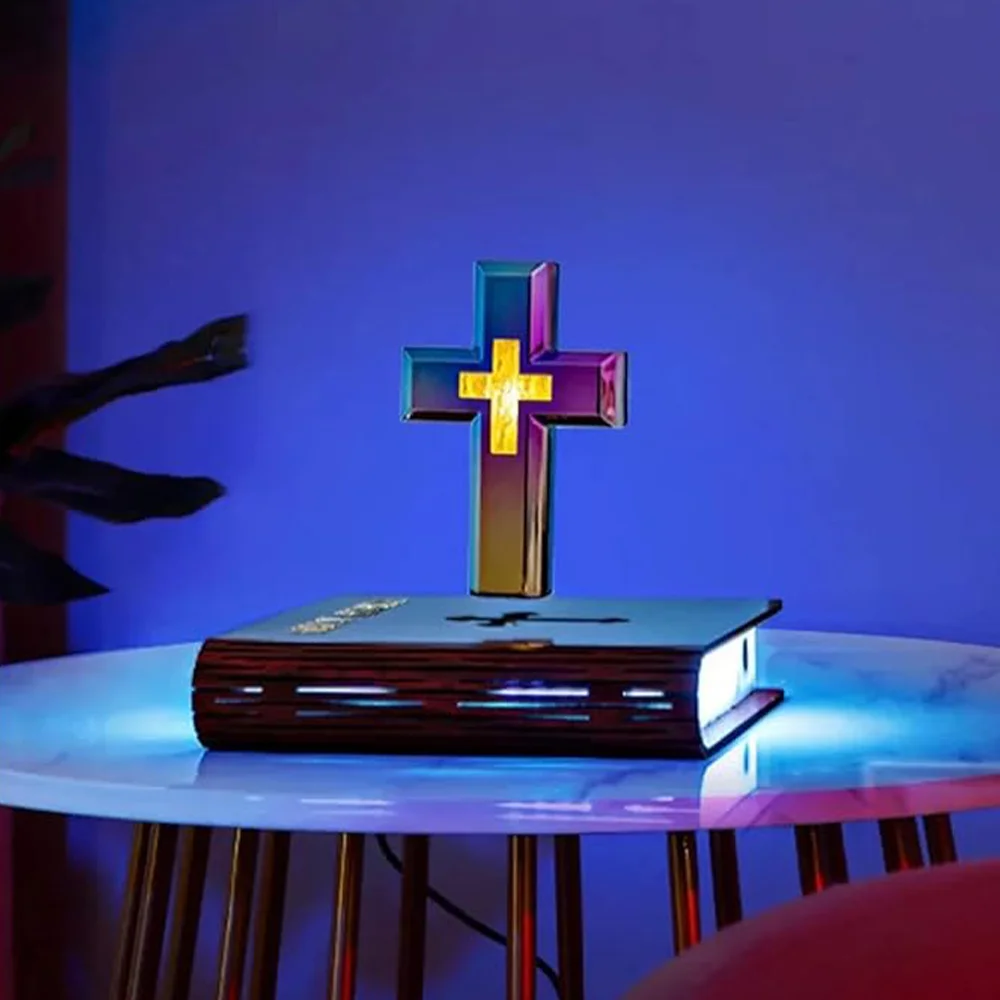 Magnetic Levitation Atmosphere Lamp, Magnetic Levitation Anti-gravity Black Technology Decoration (Book Base + Color + Cross)