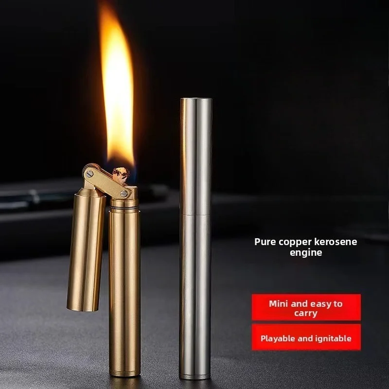 New Brass Creative Double-section Stick Lighter, with Grinding Wheel Design, Foldable, Portable, Suitable As A Gift or Toy