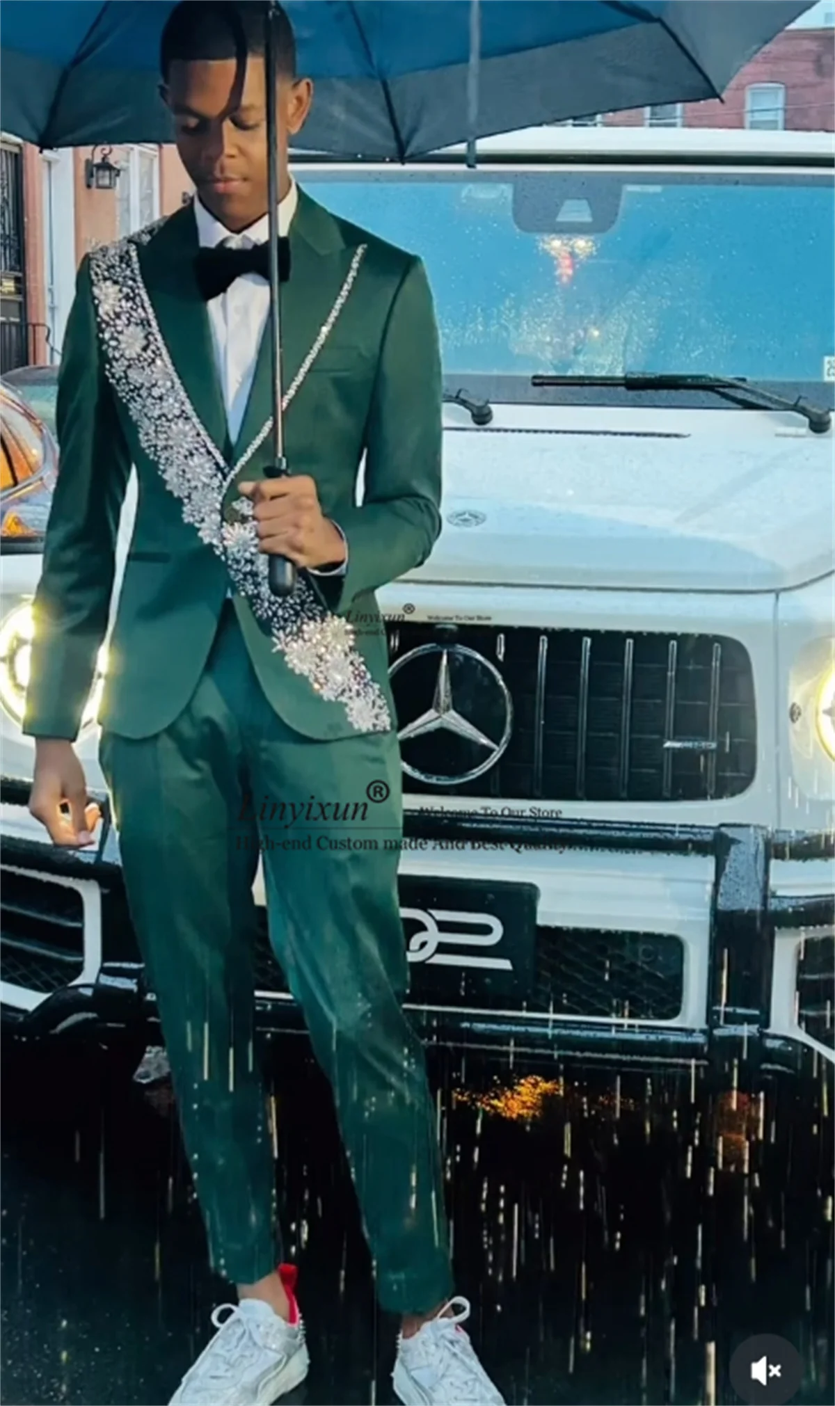 

High End Crystals Men Suits 2 Pieces Sets Male Prom Blazers Peaked Lapel trajes para hombre Customized Groom Wedding Tuxedos