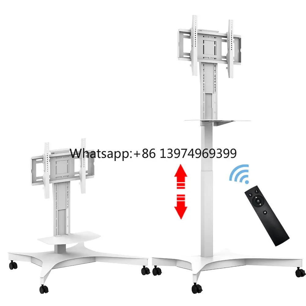 Motorized TV Stand Cart Height Adjustable Electric TV Trolley Remote APP Control Cold Rolled Steel Frame Mobile TV Cart