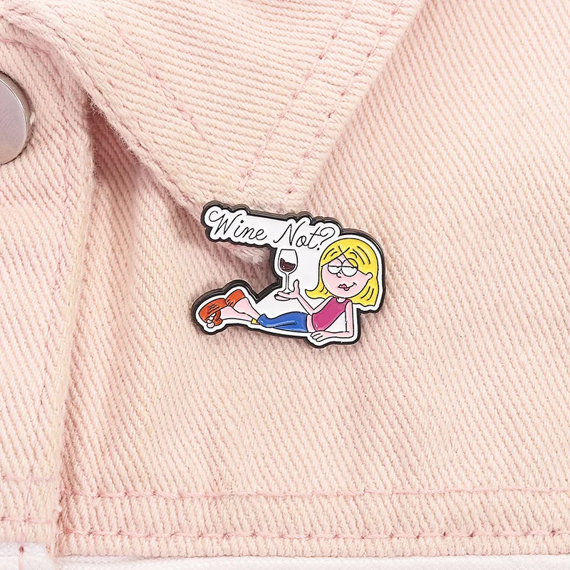 창의적인 여가용 레이디 브로치 핀 만화 와인 디자인 섹시한 여성 와인 잔을 든 에나멜 코사지 주얼리 라펠 핀 액세서리 선물