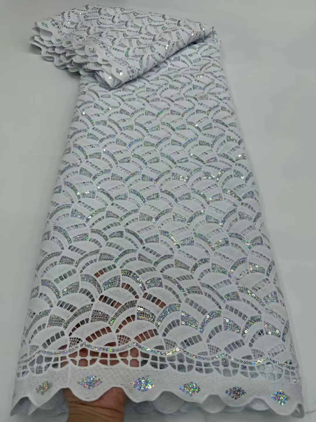

African Cord Lace Mesh Fabric 5 Yards 2026 High Quality Nigerian Guipure Sequins Lace Fabric For Women Wedding Dresses clothing