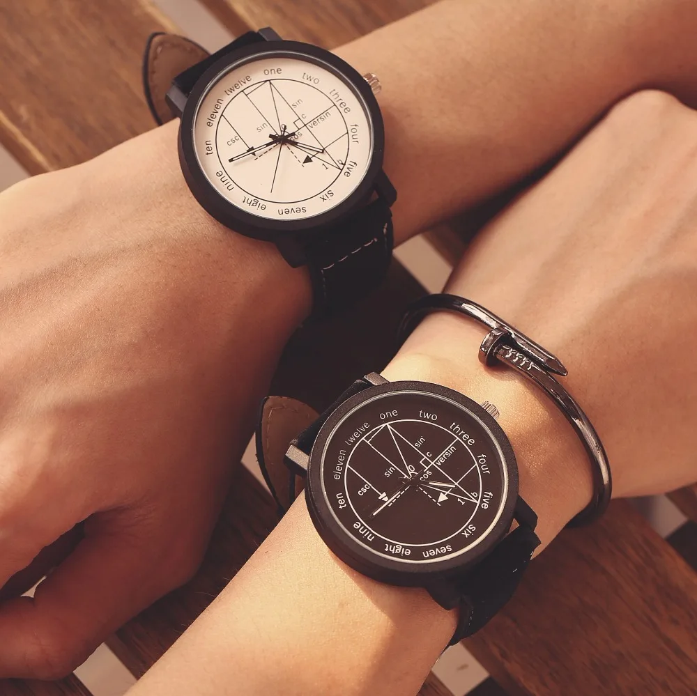 Relojes de fórmula matemática de diseño especial para mujeres y estudiantes, relojes de cuarzo con esfera grande, banda de cuero, Unisex