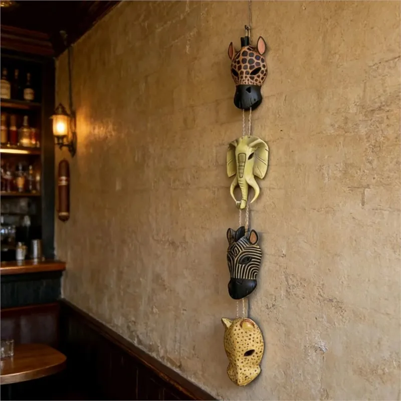 Creative Style Resin Wall Hanging Decoration Featuring African Animal Masks Decorative Wall Hanging 3D Decoration OrnamentsZI512