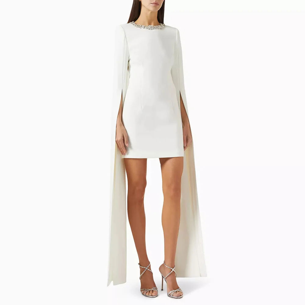 

Cocktail Dress 2025 Crystal O Neck Cloak Sleeves Column Cocktail Gowns for Women Sheath Simple Birthday Party Dresses Mini