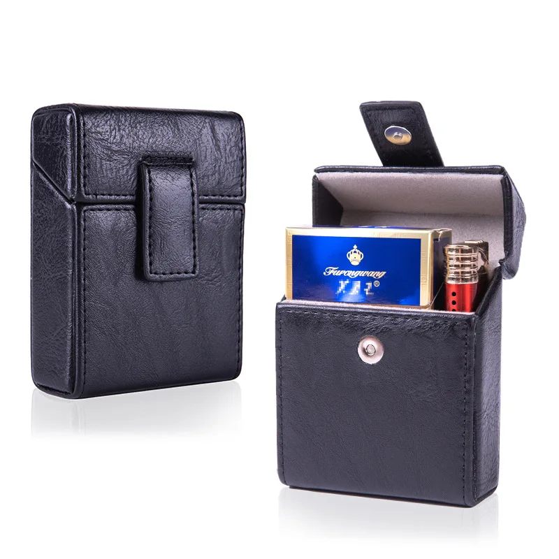 Estuche de cigarrillos de cuero PU para hombres, accesorios de almacenamiento de encendedor de cigarrillos de moda