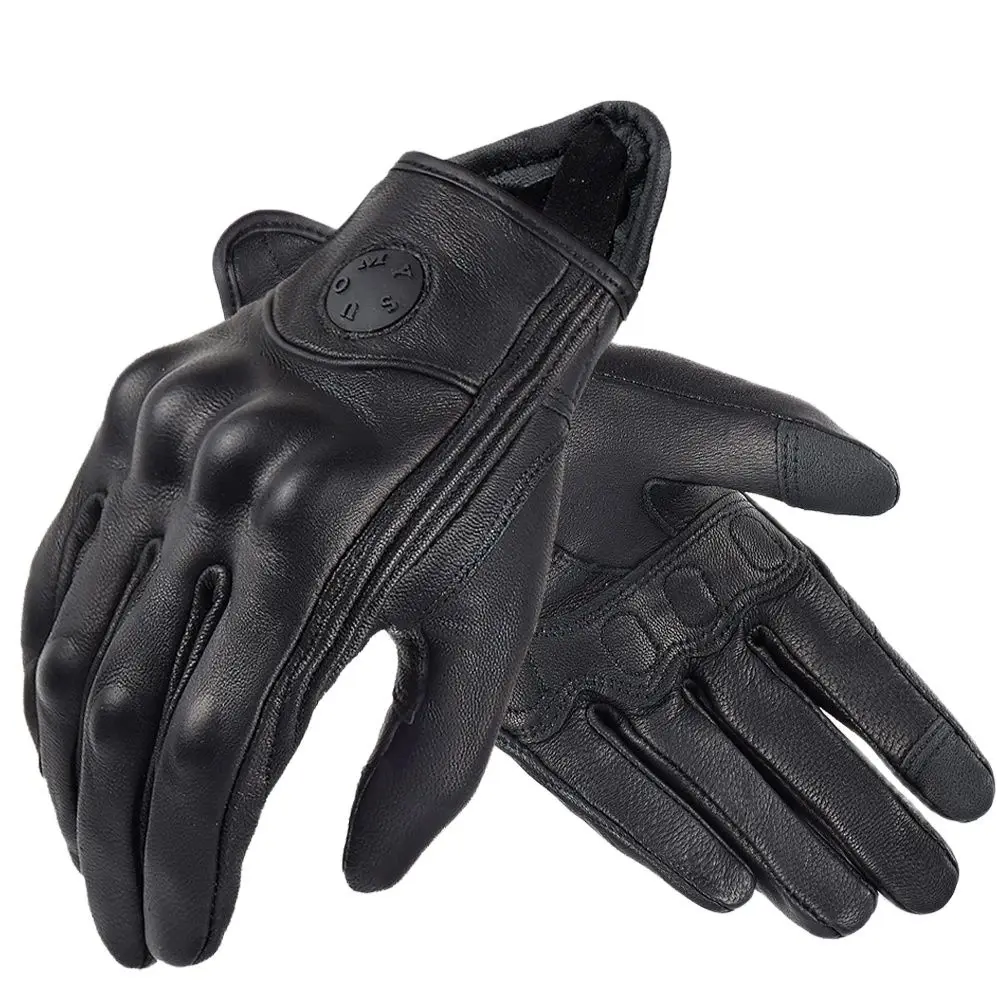 Suomy Vintage Leather Motorcycle Gloves Full Finger Motorbike Equipment Women Men Black ATV Rider Sports Protect Glove Guantes