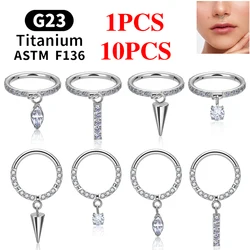 1/10PCS G23 Titanium Piercing Round Earring Hoops CZ Pendant 16G Septum Ring Women Tragus Cartilage Helix Daith Piercing Jewelry