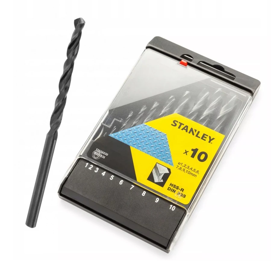 Jeu de forets à métaux en acier rapide Stanley Louisiana 56030, comprend 1mm, 2mm, 3mm, 4mm, 5mm, 6mm, 7mm, 8mm, 9mm, 10mm, 10 pièces