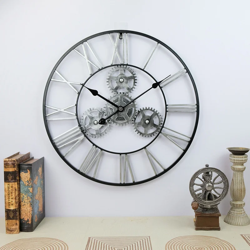 Retro Wall Clock 3D Decorative Luxury Art Big Gear Iron Vintage Large Wall Clock Handmade Oversized On The Wall For Gift