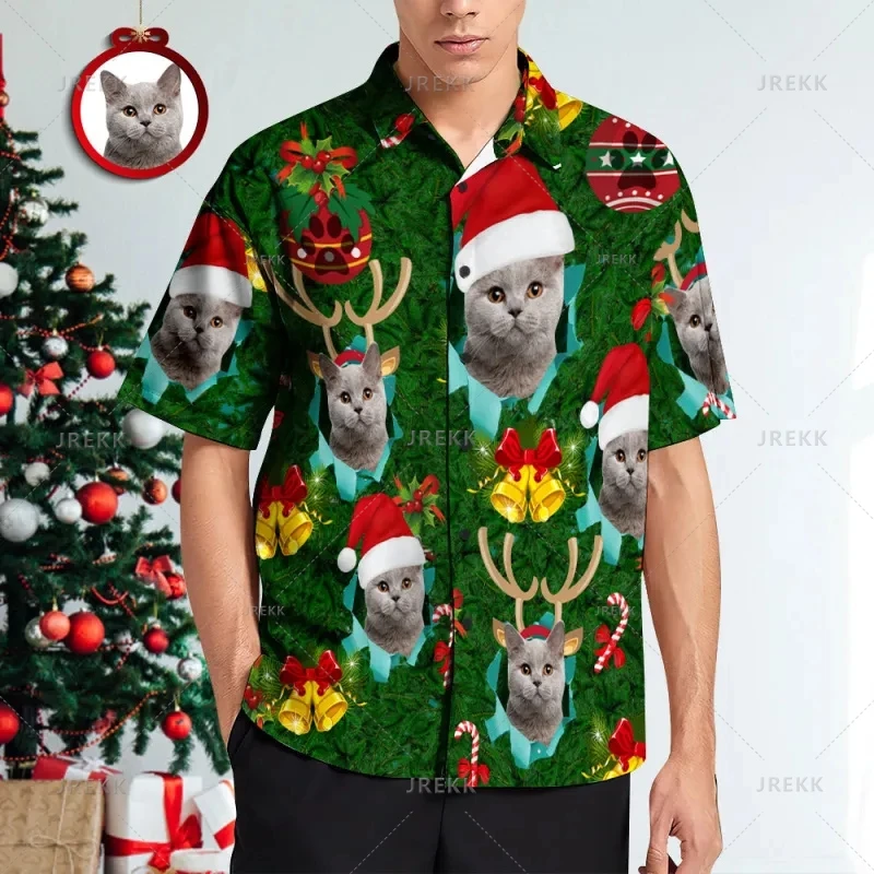 

Small Size Vintage 3D Print Custom Faces Gingerbread Tiki Man Shirts Men Happy Christmas Graphic Shirts Blouses Kid Short Shirts