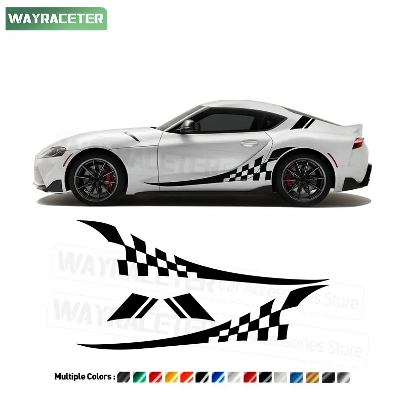 

Комплект из 4 наклеек на боковые двери: спортивный гоночный флаг в клетку, виниловая графика для Toyota Supra 2026, 2025, 2020+, 2023, 2024, 2022