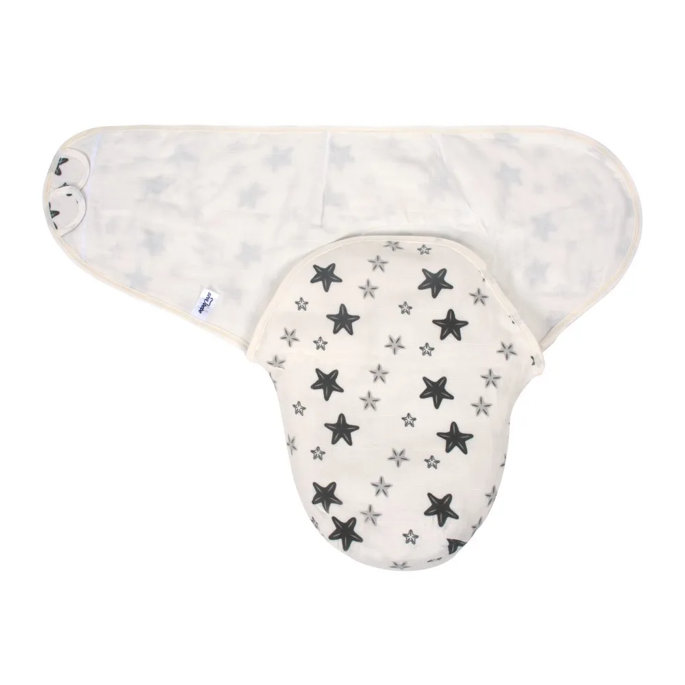 Gray Color Star Pattern Organic Müslin Swaddle