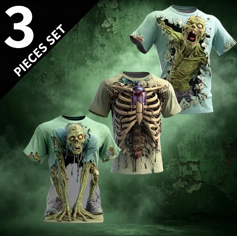 Summer Fun Skeleton Zombie Horror Pattern 3D Printed T-shirt Outdoor Street Role Playing Parent Child Clothing T-shirt